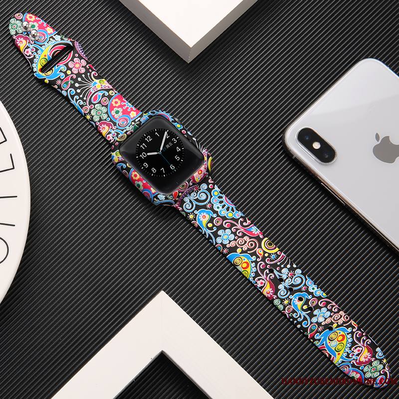 Apple Watch Series 3 Noir Imprimé Blanc Protection Coque Marque De Tendance Silicone