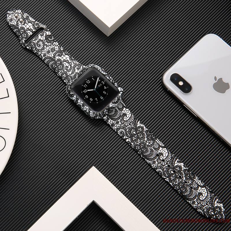 Apple Watch Series 3 Noir Imprimé Blanc Protection Coque Marque De Tendance Silicone