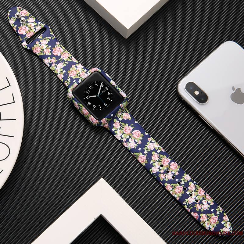 Apple Watch Series 3 Noir Imprimé Blanc Protection Coque Marque De Tendance Silicone