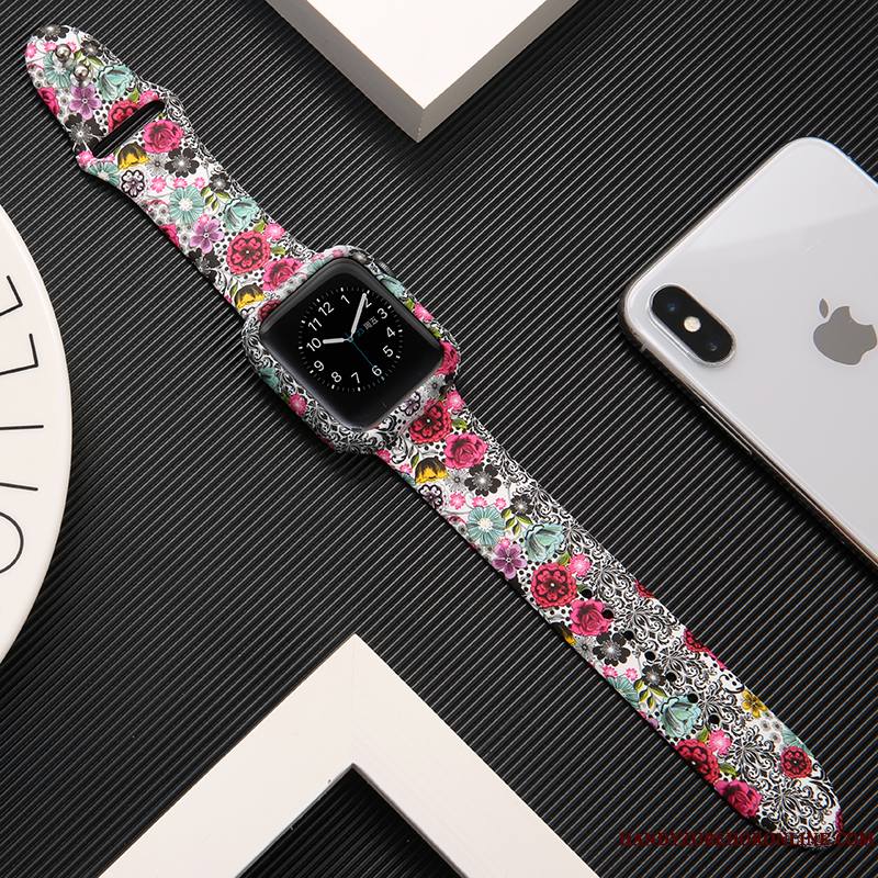 Apple Watch Series 3 Noir Imprimé Blanc Protection Coque Marque De Tendance Silicone