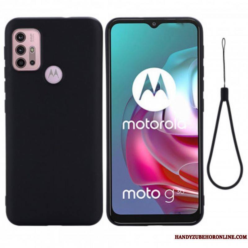 Coque Moto G30 / Moto G10 Silicone Liquide avec Lanière