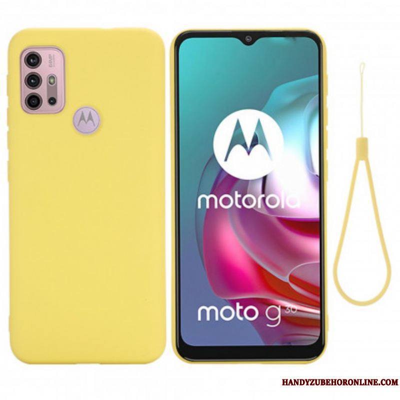 Coque Moto G30 / Moto G10 Silicone Liquide avec Lanière