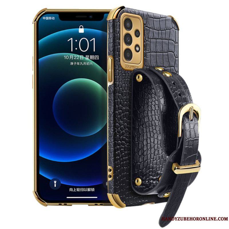 Coque Samsung Galaxy A13 Style Crocodile avec Sangle Support