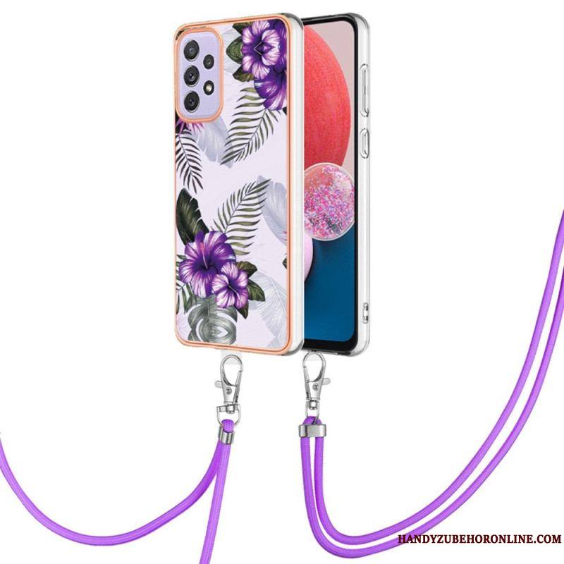 Coque Samsung Galaxy A13 à Cordon Fleurs