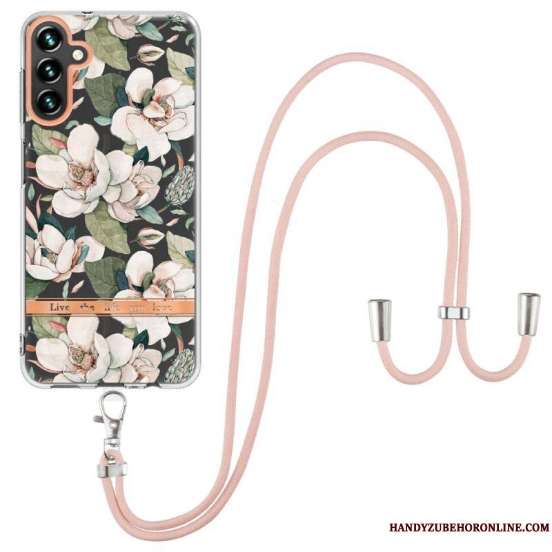 Coque Samsung Galaxy A54 5G à Cordon Fleurs