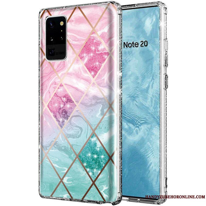 Coque Samsung Galaxy Note 20 Ultra Marbre Paillettes en Carreaux