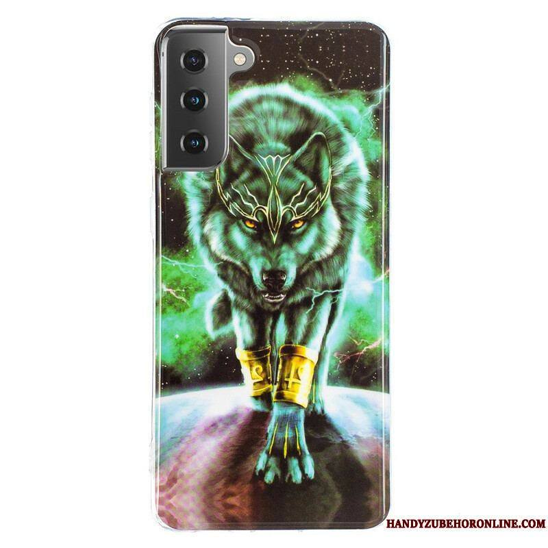 Coque Samsung Galaxy S21 5G Série Loup Fluorescente