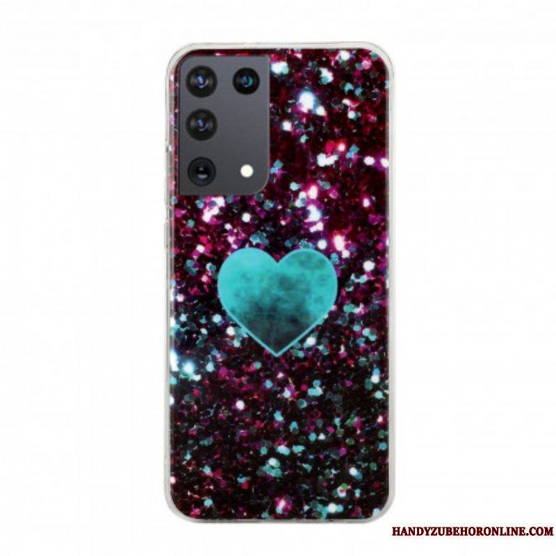 Coque Samsung Galaxy S21 Ultra 5G Coeur Marbre Paillettes