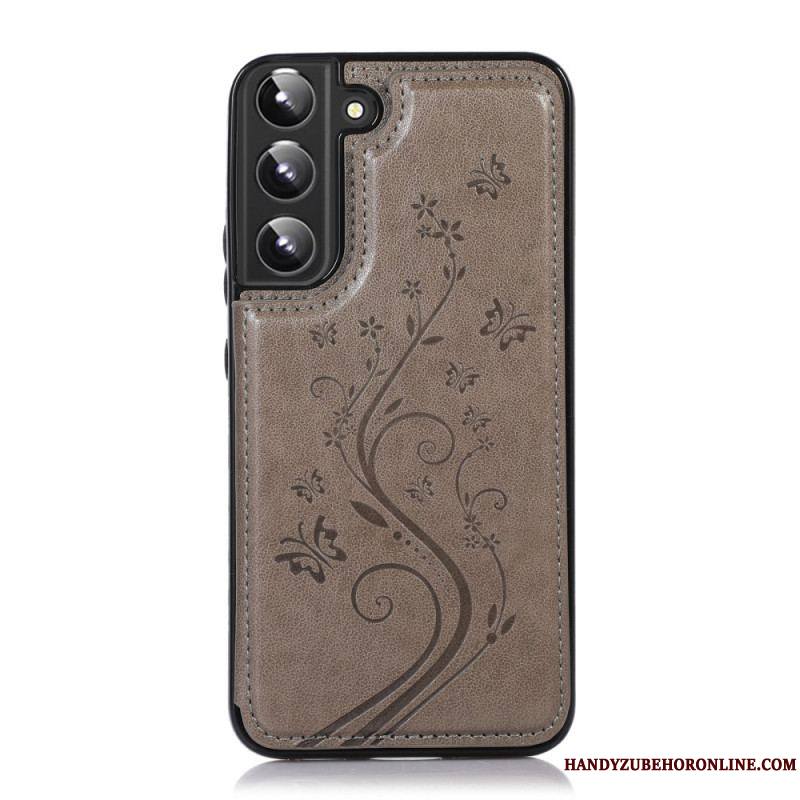 Coque Samsung Galaxy S22 5G Simili Cuir Porte-Cartes Support Fleurs