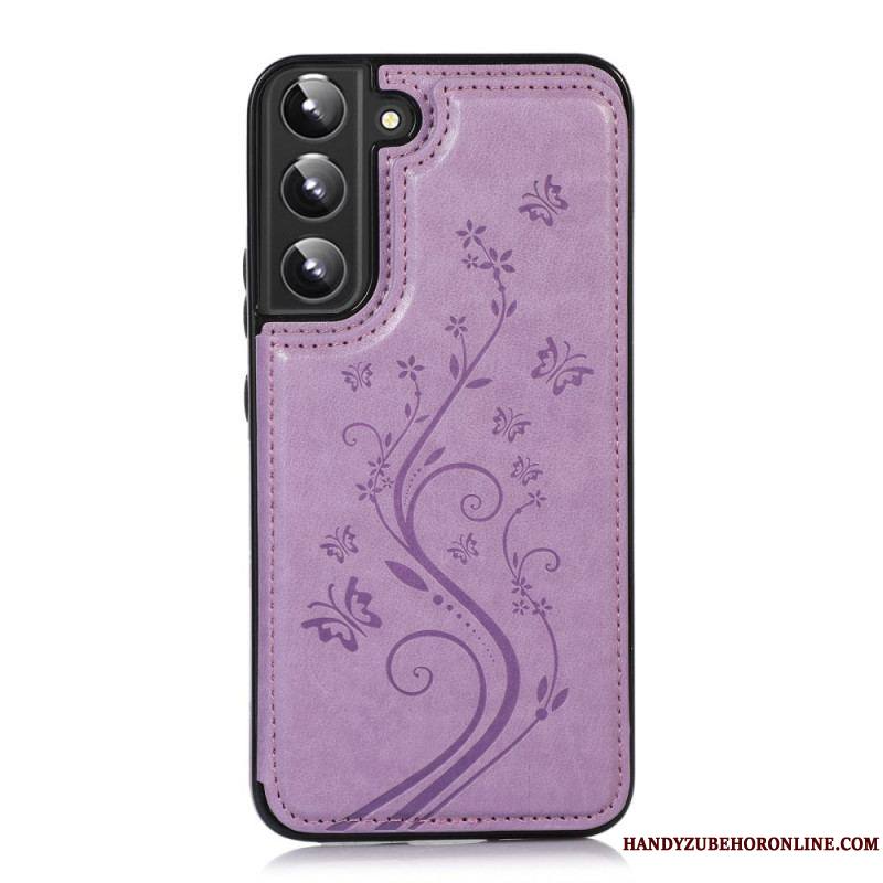 Coque Samsung Galaxy S22 5G Simili Cuir Porte-Cartes Support Fleurs