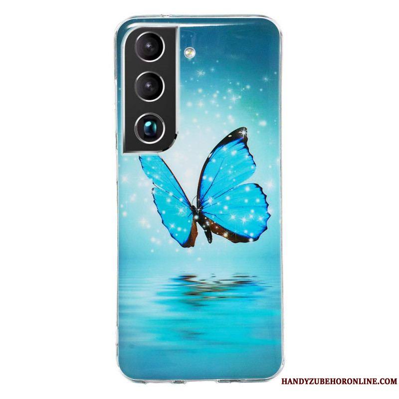 Coque Samsung Galaxy S22 Plus 5G Papillons Bleus Fluorescente