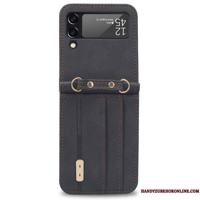 Coque Samsung Galaxy Z Flip 3 5G Style Cuir Porte-Cartes et Lanière