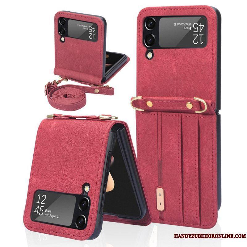 Coque Samsung Galaxy Z Flip 3 5G Style Cuir Porte-Cartes et Lanière