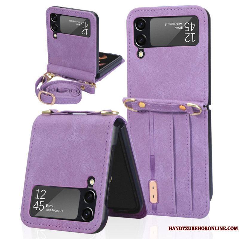 Coque Samsung Galaxy Z Flip 3 5G Style Cuir Porte-Cartes et Lanière