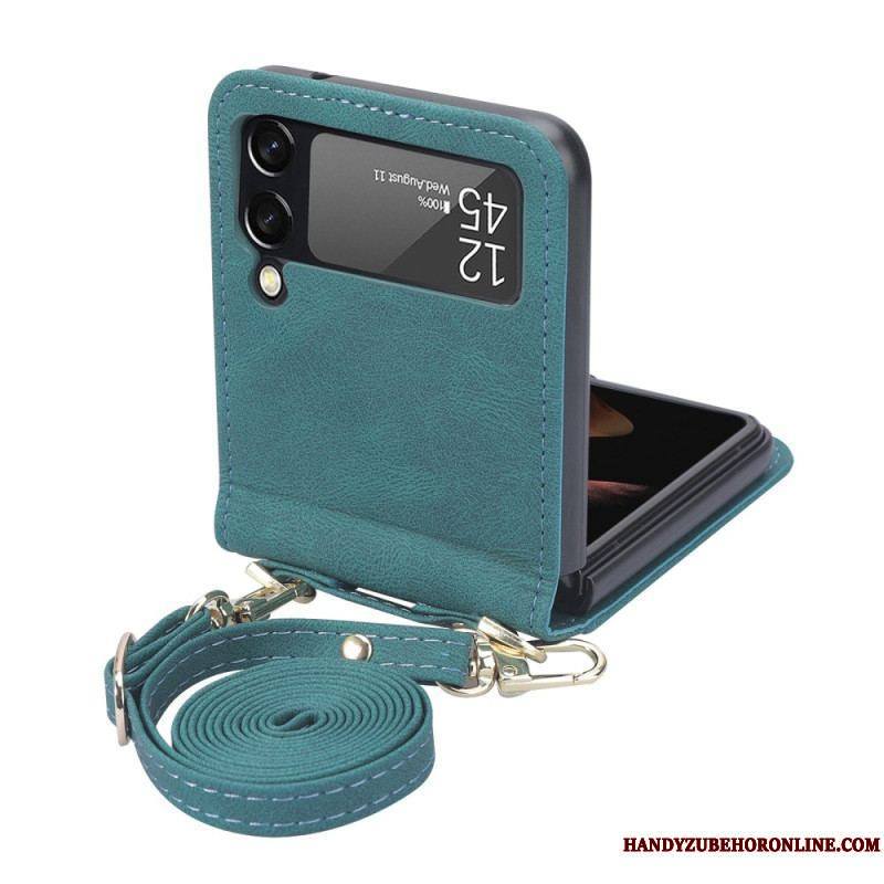 Coque Samsung Galaxy Z Flip 4 Effet Cuir Couture et bandoulière