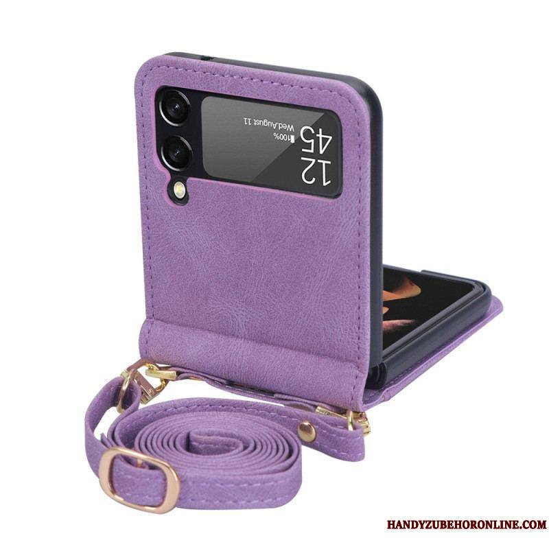 Coque Samsung Galaxy Z Flip 4 Effet Cuir Couture et bandoulière