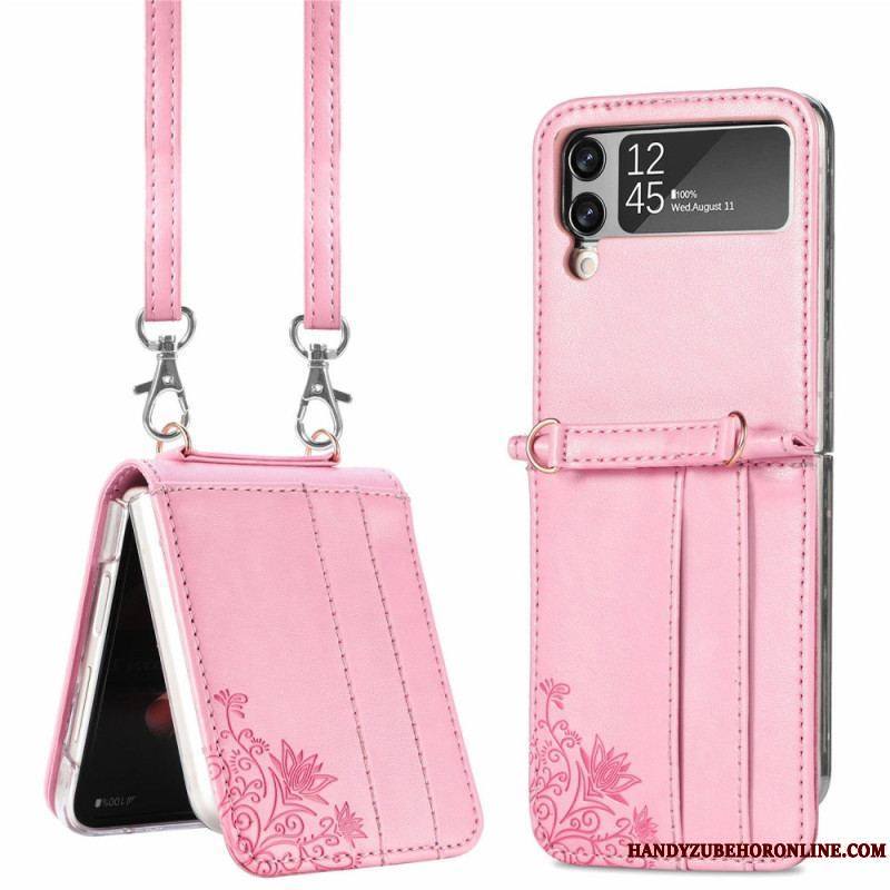 Coque Samsung Galaxy Z Flip 4 Fleurs à Bandoulière