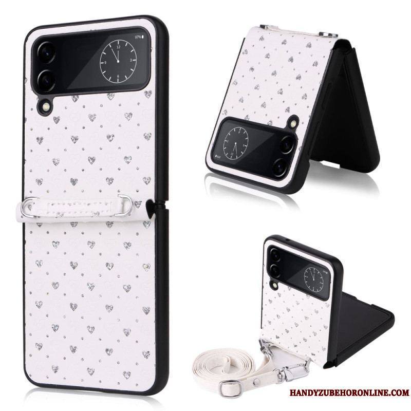 Coque Samsung Galaxy Z Flip 4 Multiples Coeurs et Bandoulière