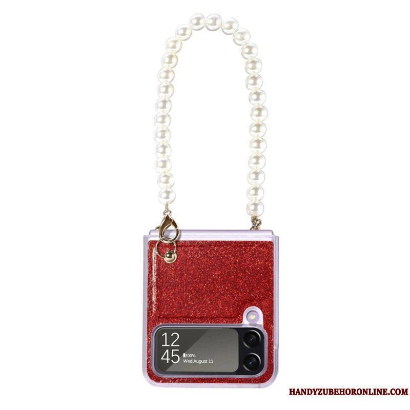 Coque Samsung Galaxy Z Flip 4 Paillettes Lanière en Perles