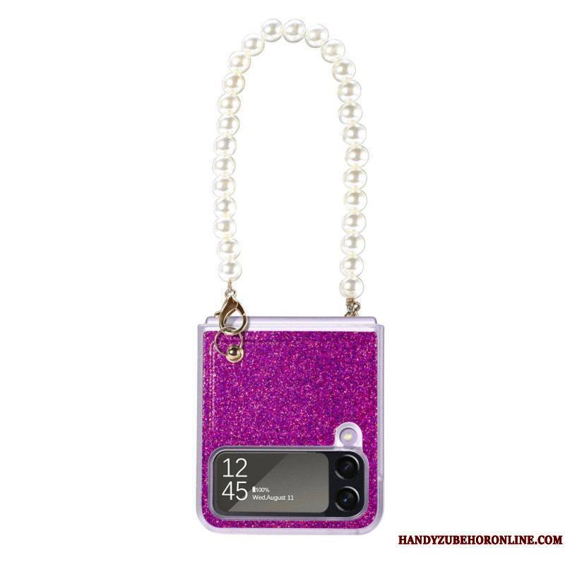 Coque Samsung Galaxy Z Flip 4 Paillettes Lanière en Perles