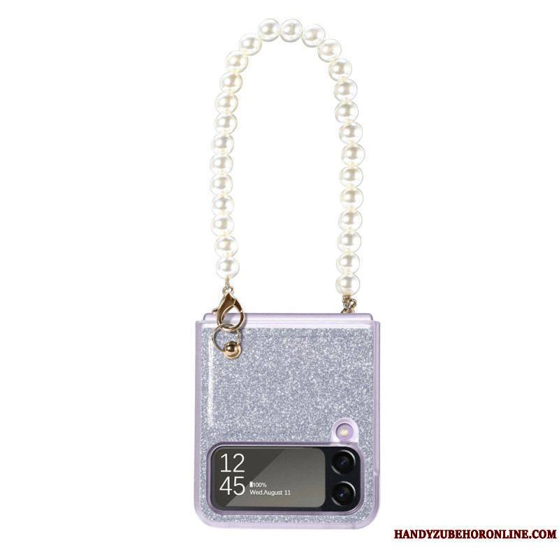 Coque Samsung Galaxy Z Flip 4 Paillettes Lanière en Perles