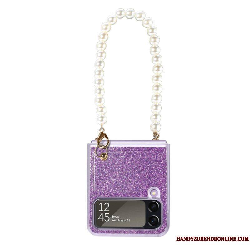 Coque Samsung Galaxy Z Flip 4 Paillettes Lanière en Perles