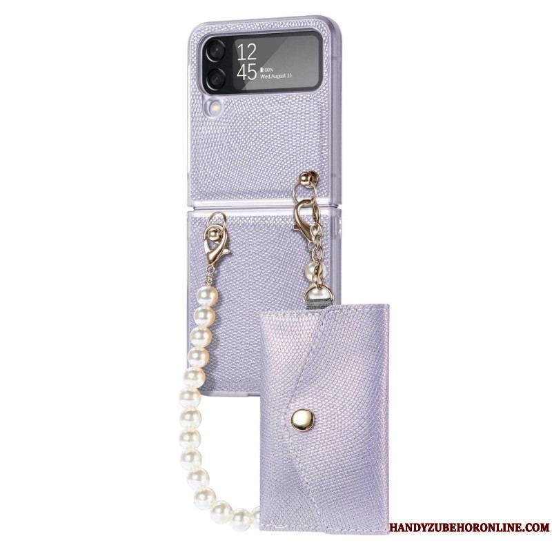 Coque Samsung Galaxy Z Flip 4 Porte-cartes et Lanière Perles