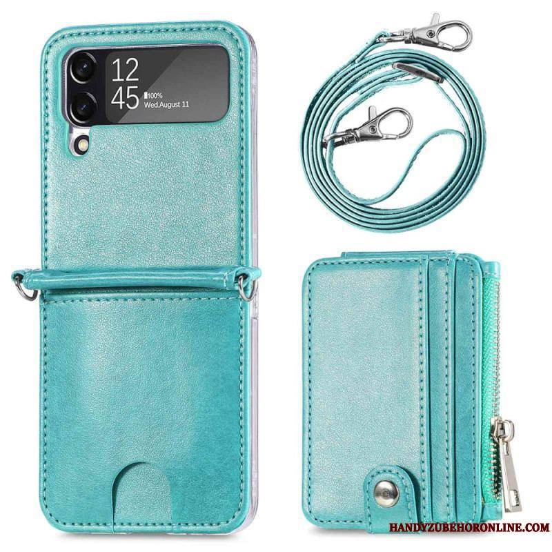 Coque Samsung Galaxy Z Flip 4 Portefeuille avec Bandoulière