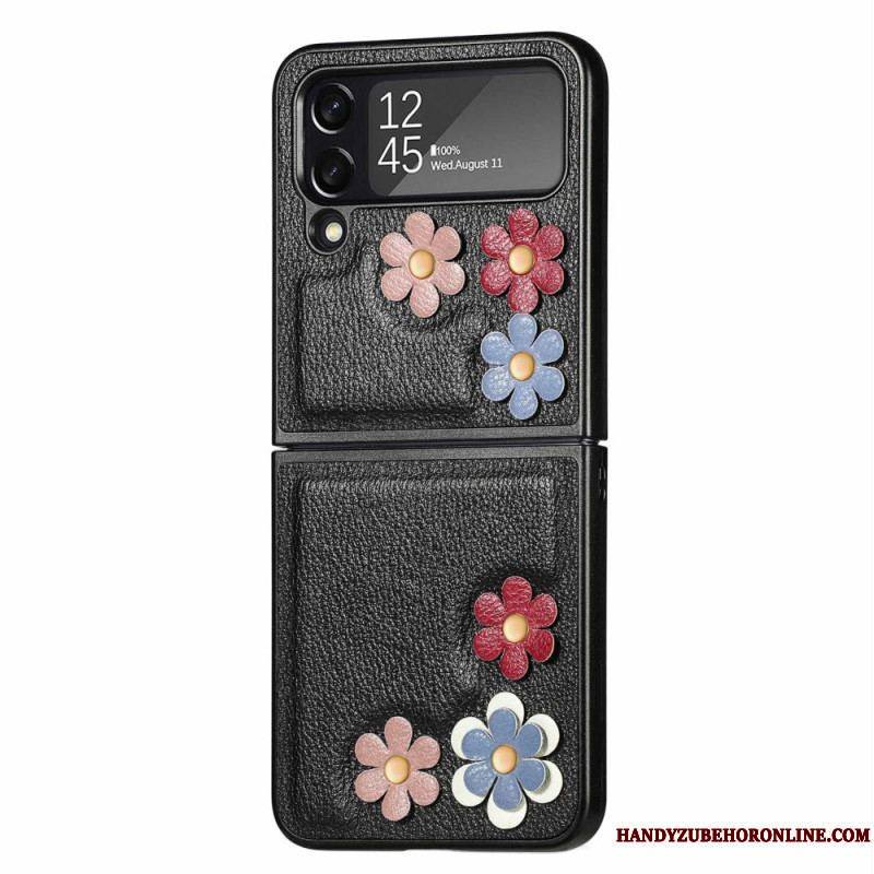 Coque Samsung Galaxy Z Flip 4 Simili Cuir Fleurs