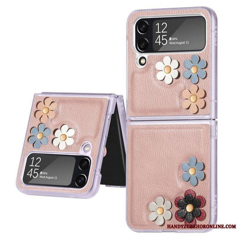 Coque Samsung Galaxy Z Flip 4 Simili Cuir Fleurs