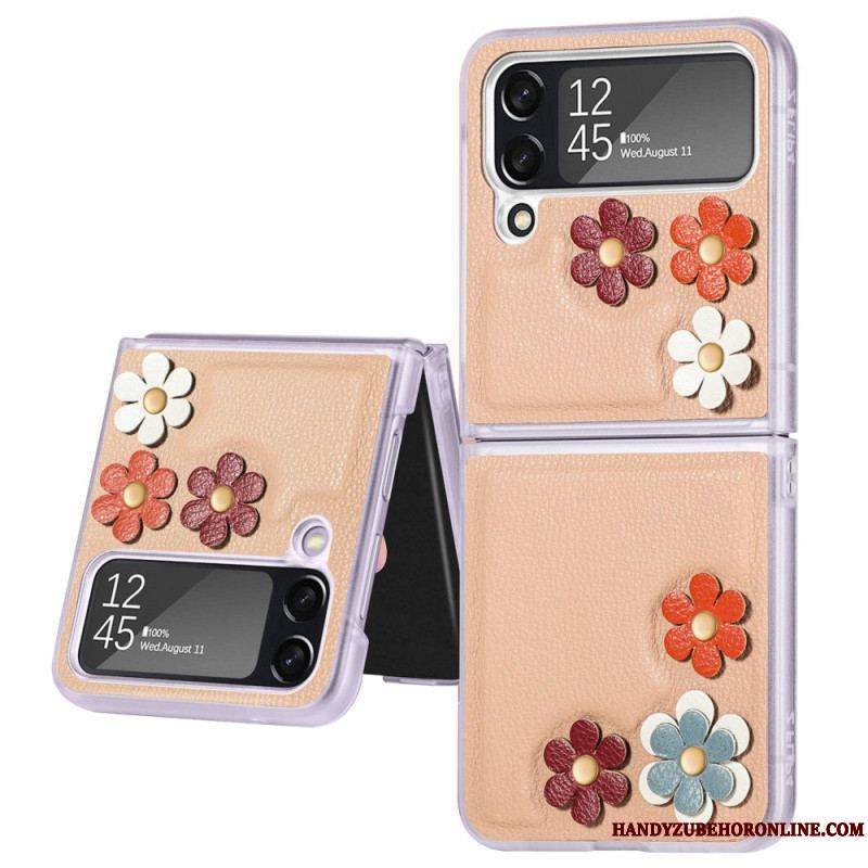 Coque Samsung Galaxy Z Flip 4 Simili Cuir Fleurs