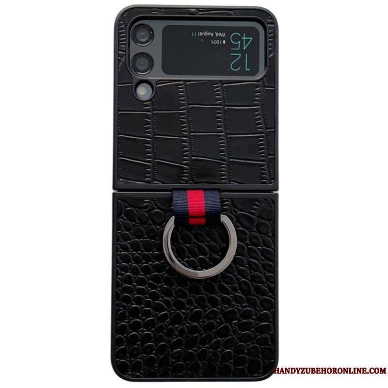 Coque Samsung Galaxy Z Flip 4 Style Crocodile et Anneau