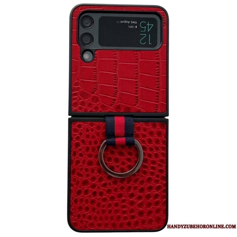 Coque Samsung Galaxy Z Flip 4 Style Crocodile et Anneau