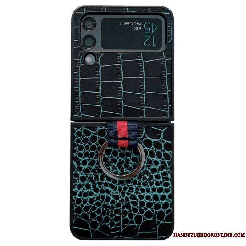 Coque Samsung Galaxy Z Flip 4 Style Crocodile et Anneau