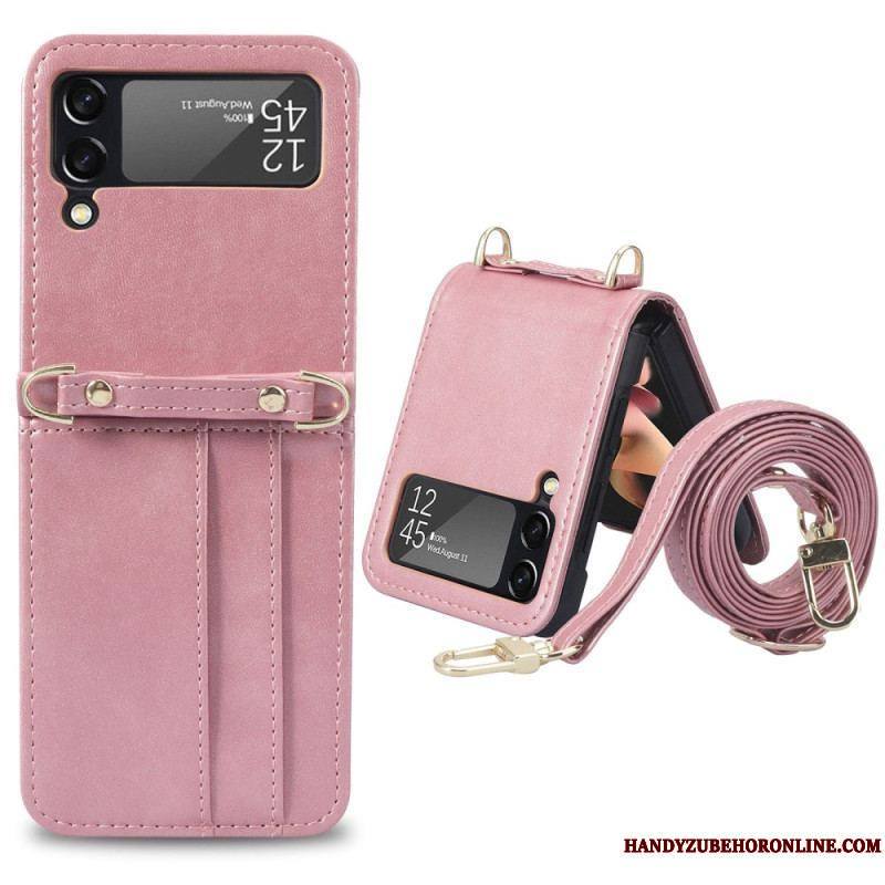 Coque Samsung Galaxy Z Flip 4 Style Cuir Porte-Cartes et Lanière