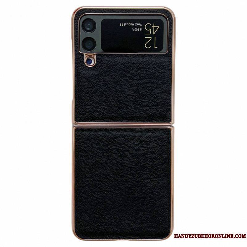 Coque Samsung Galaxy Z Flip 4 Vrai Cuir Rebords Dorés