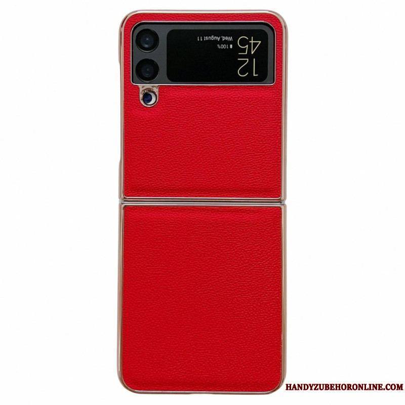 Coque Samsung Galaxy Z Flip 4 Vrai Cuir Rebords Dorés