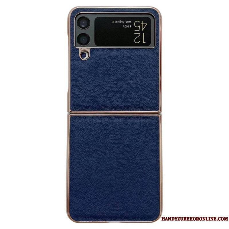 Coque Samsung Galaxy Z Flip 4 Vrai Cuir Rebords Dorés