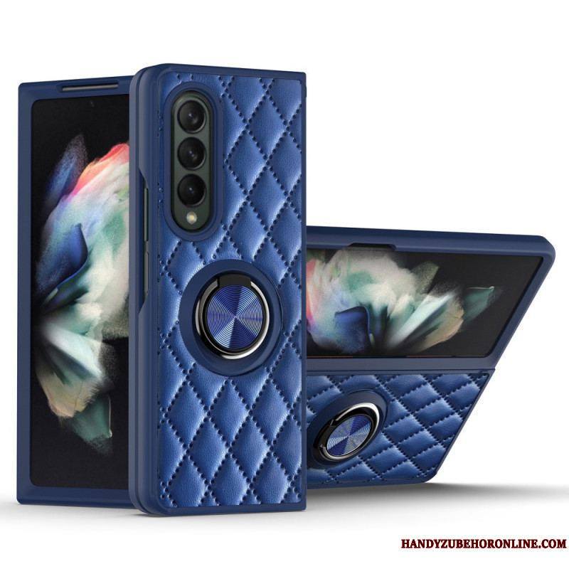 Coque Samsung Galaxy Z Fold 3 5G Matelassée avec Anneau-Support