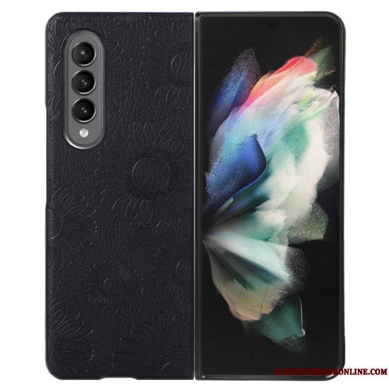 Coque Samsung Galaxy Z Fold 4 Simili Cuir Enduit Motif Tournesols