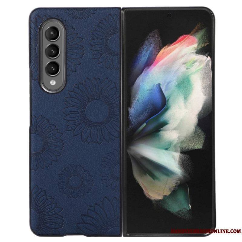 Coque Samsung Galaxy Z Fold 4 Simili Cuir Enduit Motif Tournesols