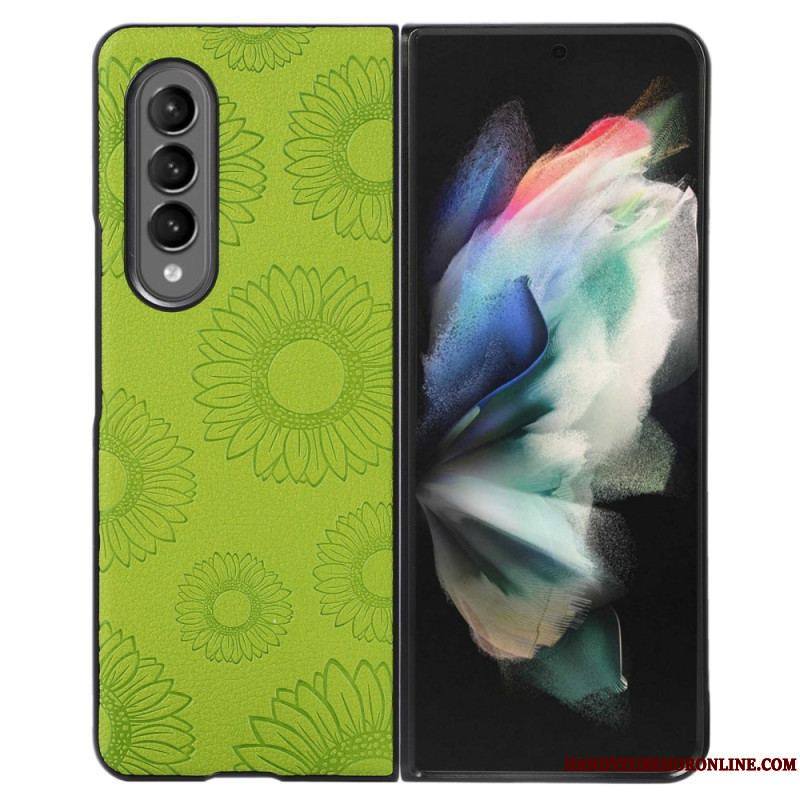 Coque Samsung Galaxy Z Fold 4 Simili Cuir Enduit Motif Tournesols