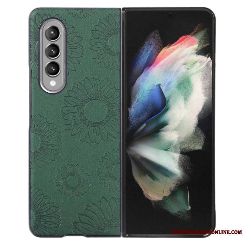 Coque Samsung Galaxy Z Fold 4 Simili Cuir Enduit Motif Tournesols