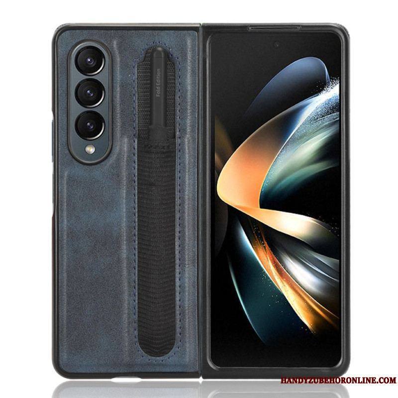 Coque Samsung Galaxy Z Fold 4 Simili Cuir Rétro Stylet