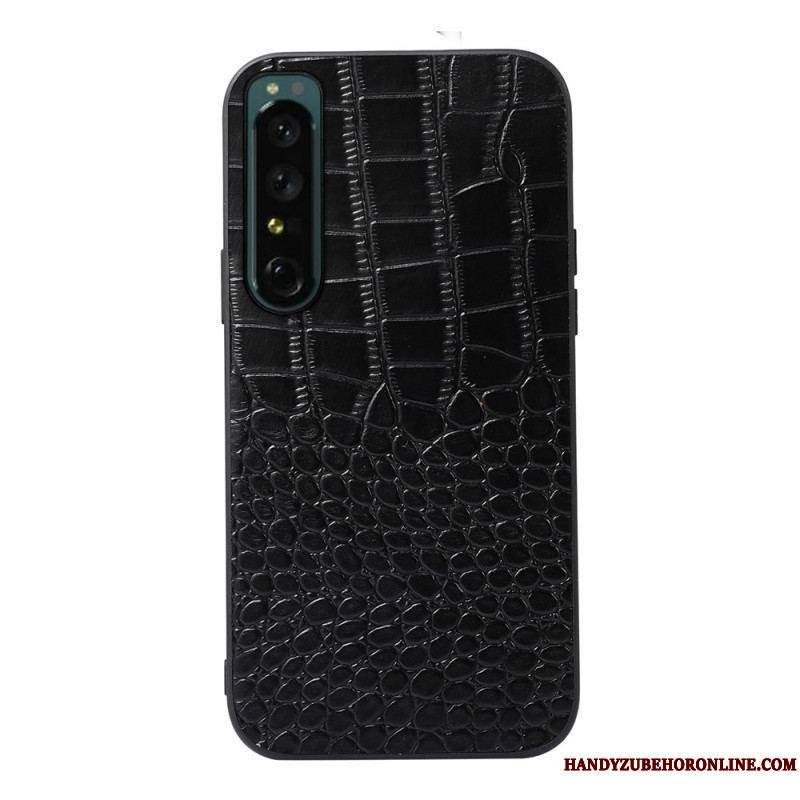 Coque Sony Xperia 1 IV Véritable Cuir Texture Crocodile