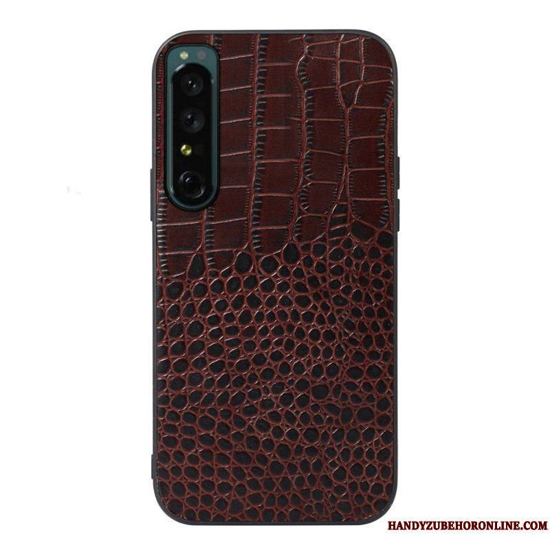 Coque Sony Xperia 1 IV Véritable Cuir Texture Crocodile