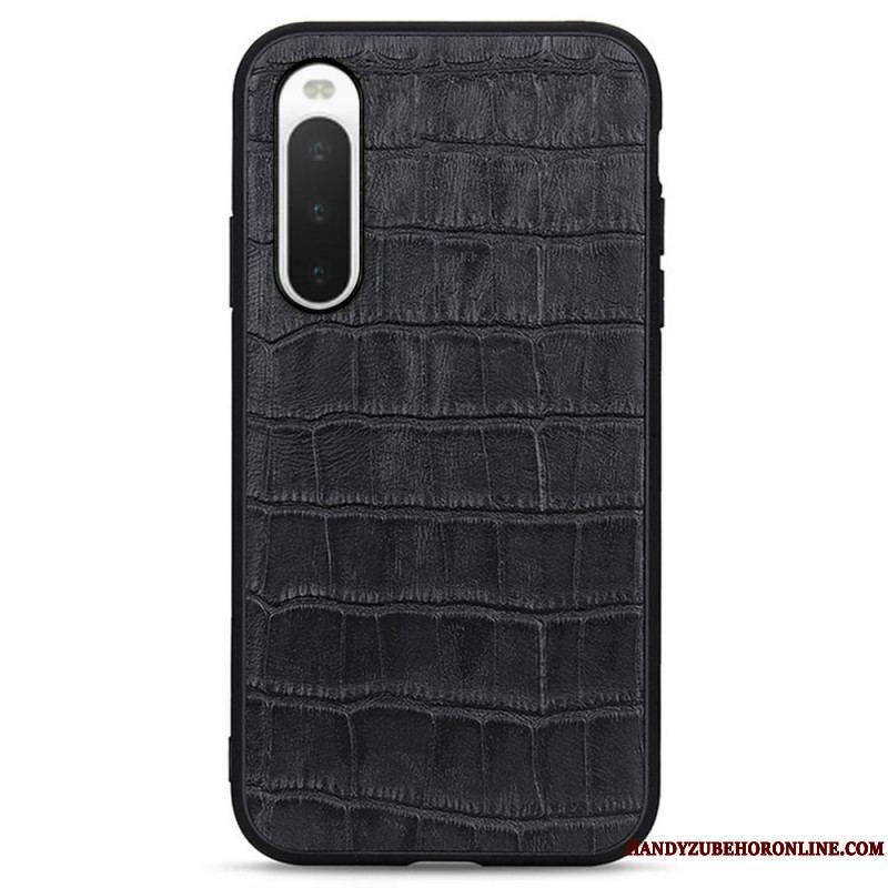 Coque Sony Xperia 10 IV Véritable Cuir Texture Crocodile