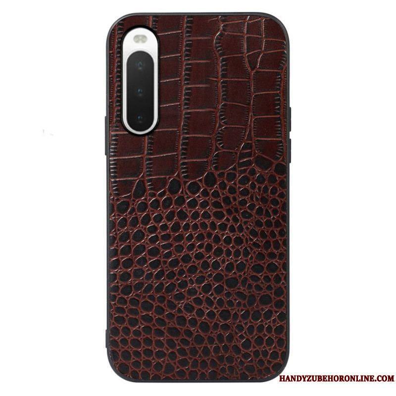 Coque Sony Xperia 10 IV Véritable Cuir Texture Crocodile