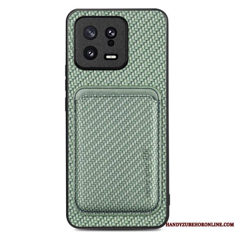 Coque Xiaomi 13 Fibre Carbone Porte-Cartes Détachable