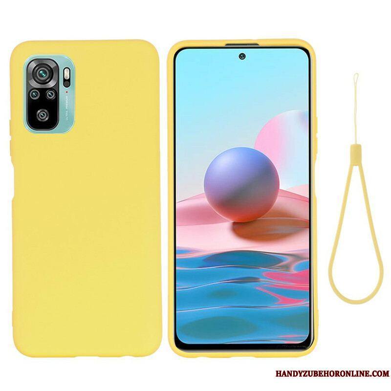 Coque Xiaomi Redmi Note 10/10S/Poco M5s Silicone Liquide Avec Lanière